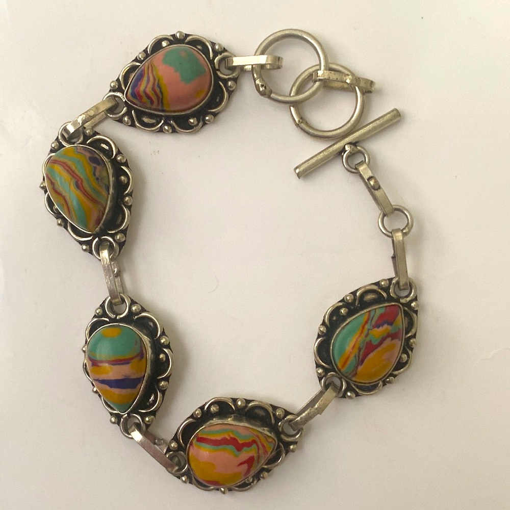 Adjustable Rainbow Calsilica  gemstone adjustable bracelet